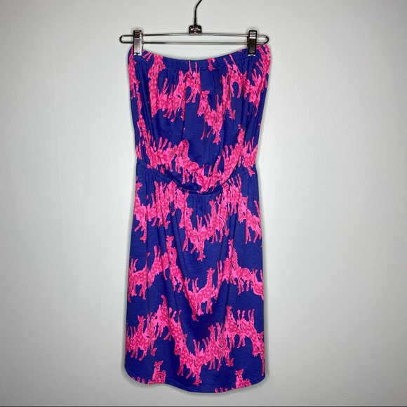 Lilly Pulitzer Iris Blue Windsor Dress Neck in Neck Giraffe XS - Picture 2 of 10